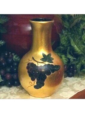 Vintage Formalities by Baum Bros Vase Gold Leaf Hand Painted Grapes 1980s 1990s